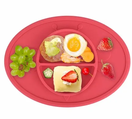 Silicone Baby Plate Safe Mini Feeding Placemat For Toddler,Kids,Infant With Strong Suction , FDA Approved, BPA Free (Watermelon Red)