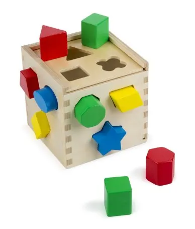 classic wooden shape sorting cube by melissa and doug