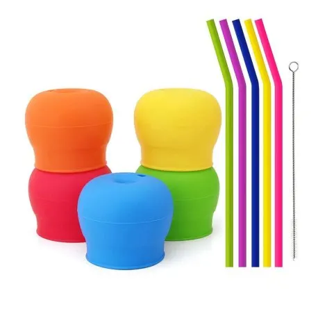 Tougs Silicone Straw Cup Lids for Toddlers Babies (Pack of 5) - 5 Drinking Straws Included - Reusable, Spill-proof, Durable - Stretches to Cover Tumblers, Yeti Rambler, Mason Jars, Cups