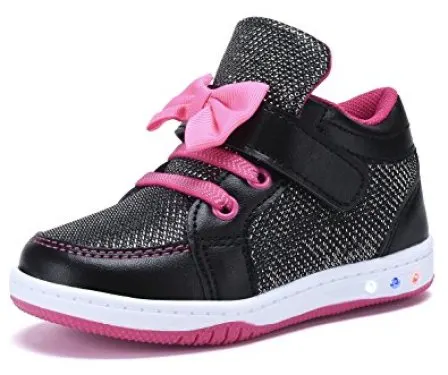 YILAN YL313 Toddler Glitter Shoes Girl's Flashing Sneakers With Cute Bowknot